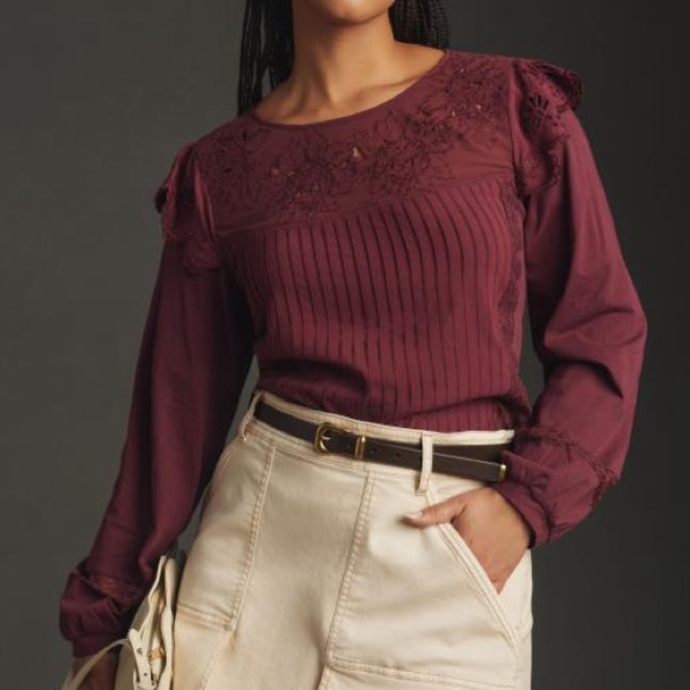 Tiny by Anthropologie Long-Sleeve Crescent Ruffled Lace Top 3X